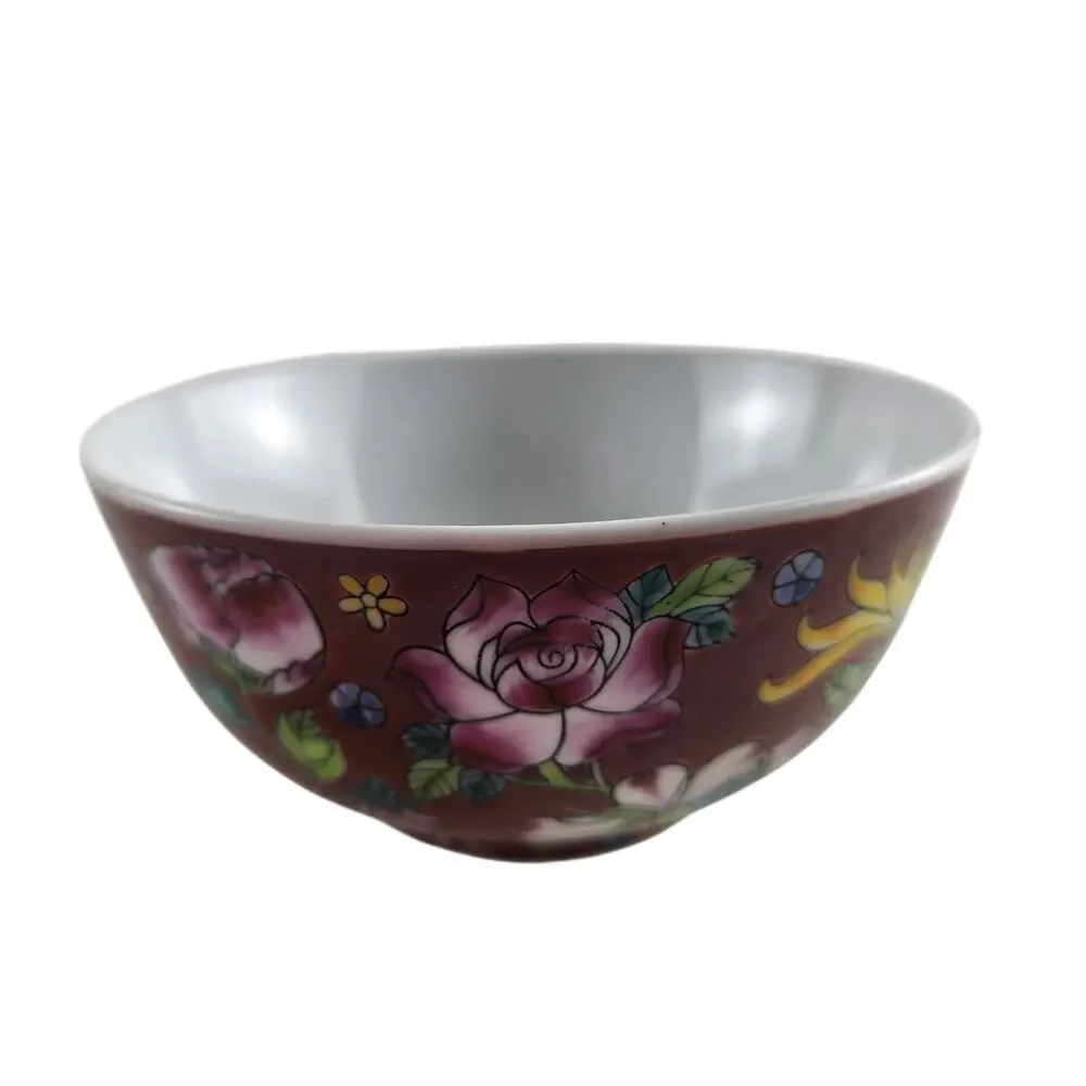 Famile Noir Porcelain Bowl Set~3 Hand-Painted Floral Chinese Export Bowls